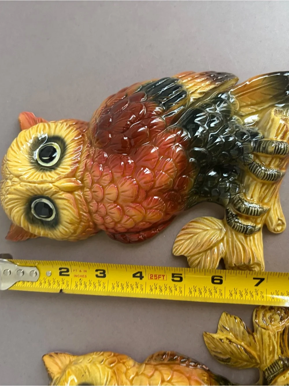 Lefton Yellow and Orange Owl Wall Plaques - Pair